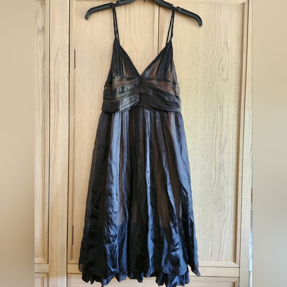 Tufi Duek Dresses & Skirts - NWT Tufi Duek 100% silk black midi dress sheer striped silk over skin tone liner